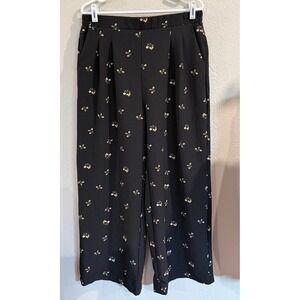 SHEIN Ditsy Floral Wide Leg Pants 0XL Black Elastic Waist Trousers Pocket